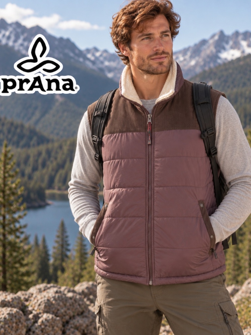 prAna Waylen Men's Vest in the Mahogany colorway